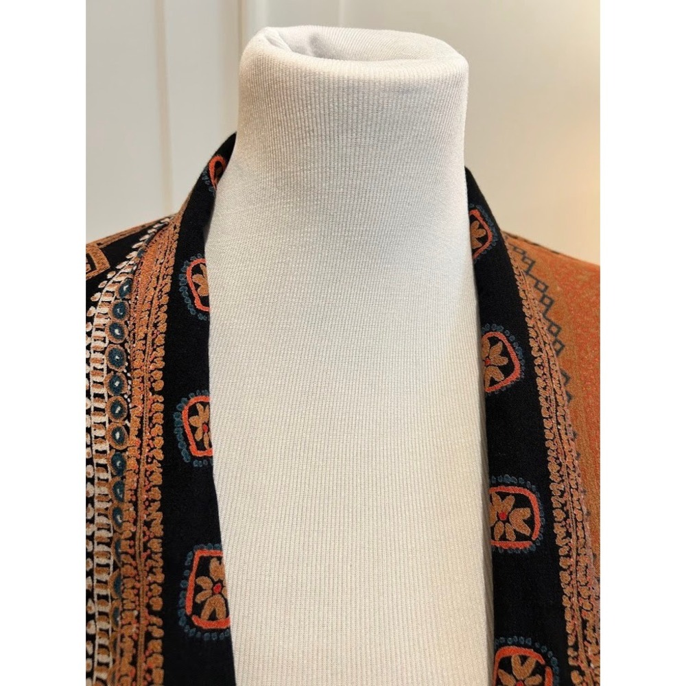 Vintage Earthy Geometric Pattern‎ Beaded Fringe Open Front Top M Boho Earthy - Picture 4 of 9